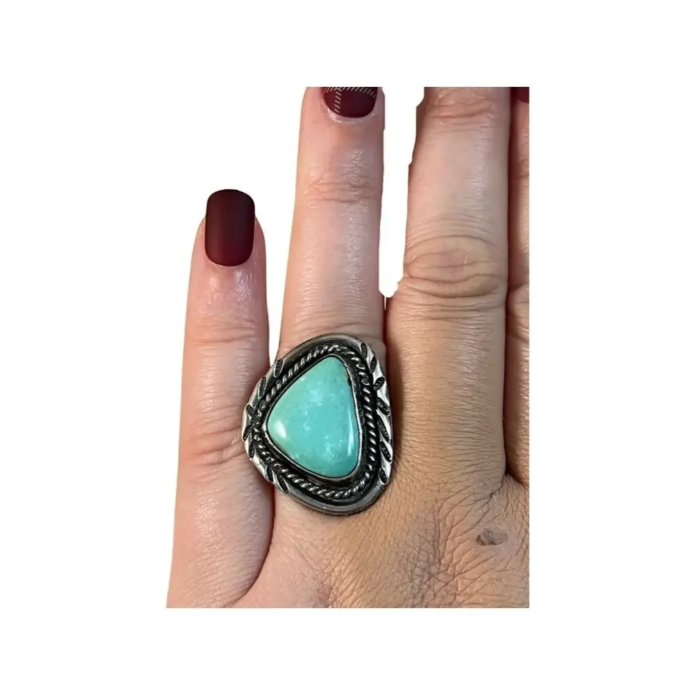 Vintage Turquoise Ring Signed FC, Sterling Silver Native American Ring Sz 7
